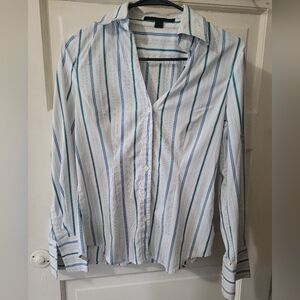 Express Women's White and Blue Striped Shirt
